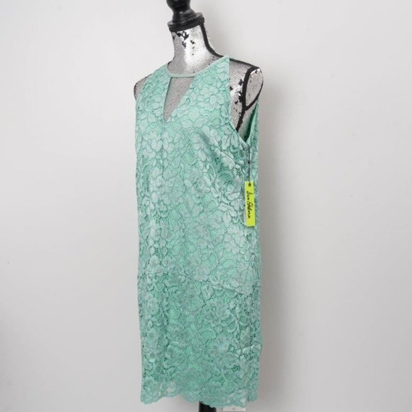 NWT Sam Edelman Green Lace Choker-Cutout Shift Dress - M - Picture 2 of 8